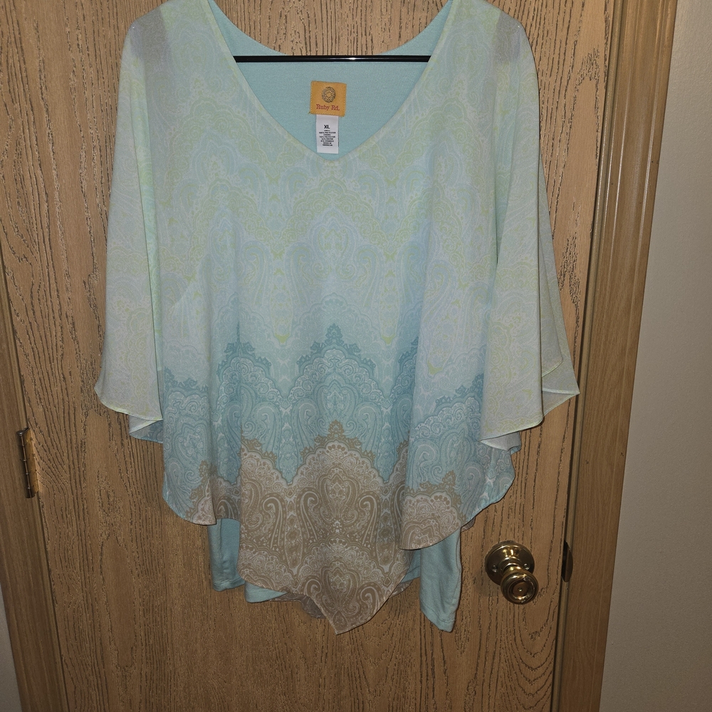 Ruby Rd. Flowy Turquoise Blouse XL With Attached Tank